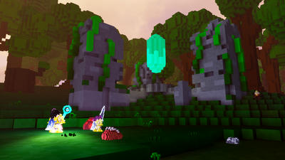Ancient ruins with glowing crystal